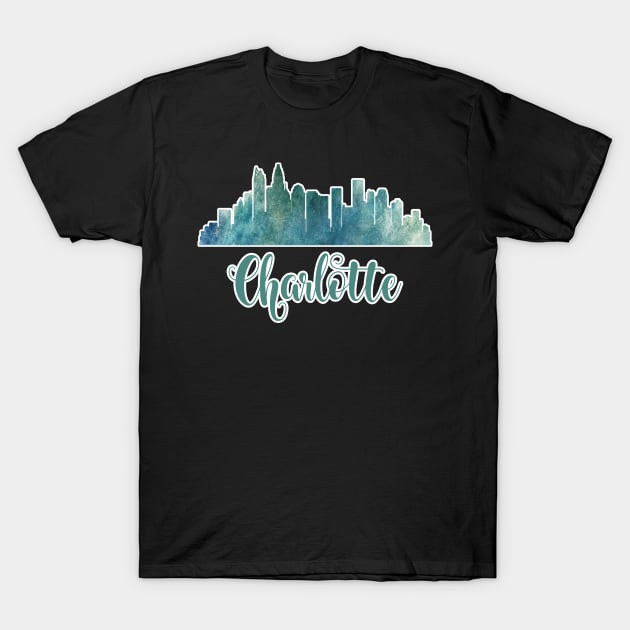 Charlotte North Carolina Skyline Watercolor T-Shirt by charlescheshire